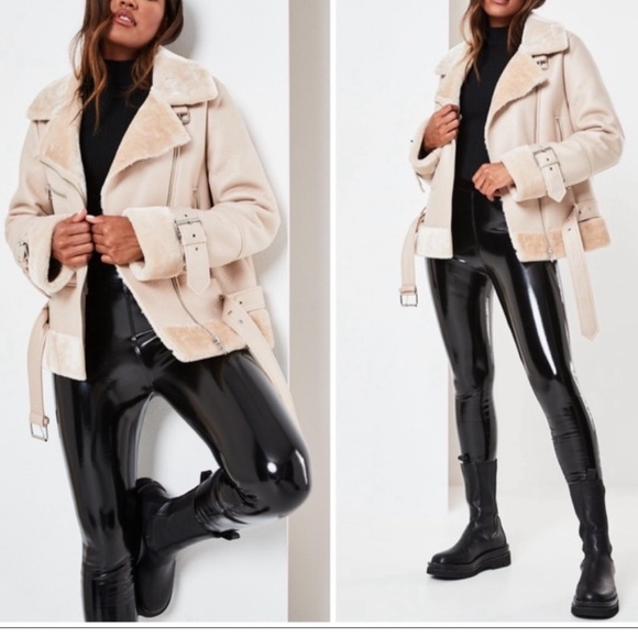 Missguided Premium Zip Detail Aviator Jacket in Stone - Picture 2 of 9